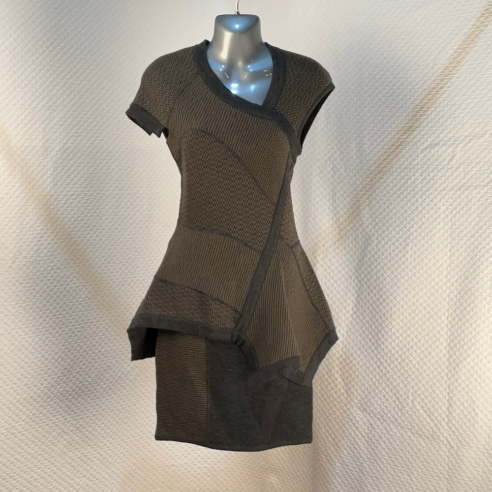 YIGAL AZROUEL RUNWAY COUTURE! Asymmetrical Skirt Overlay Mini Sweater Dress Med